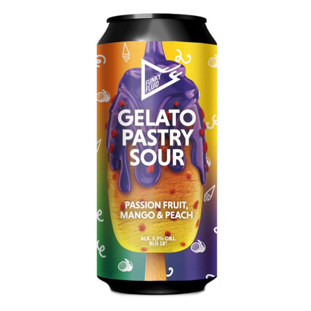 Piwo Funky Fluid Cherry Gelato Passionfruit, Mango & Pech 5,8% 500 ml puszka