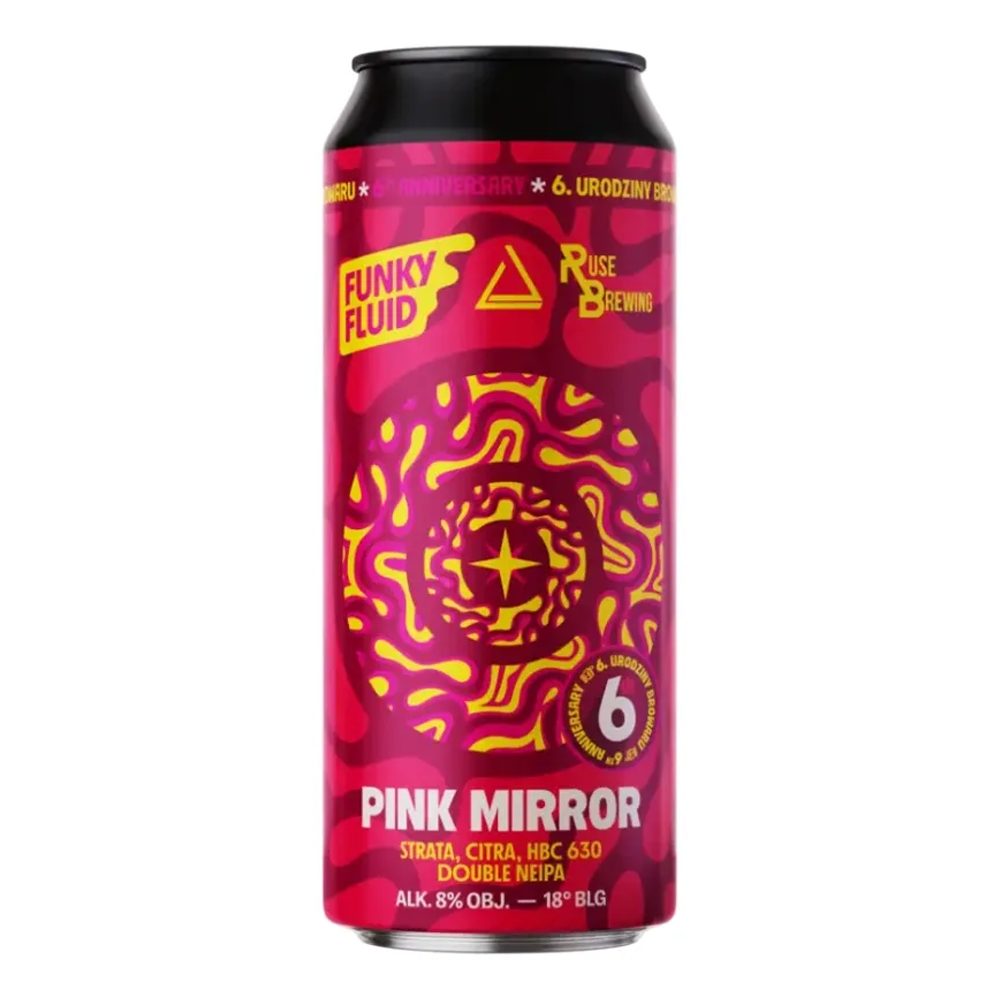 Piwo Funky Fluid Pink Mirror Strata, Citra, HBC630 Double NEIPA 8% 500 ml puszka